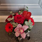 Mixed red hatbox arrangement Valentine&#39;s
